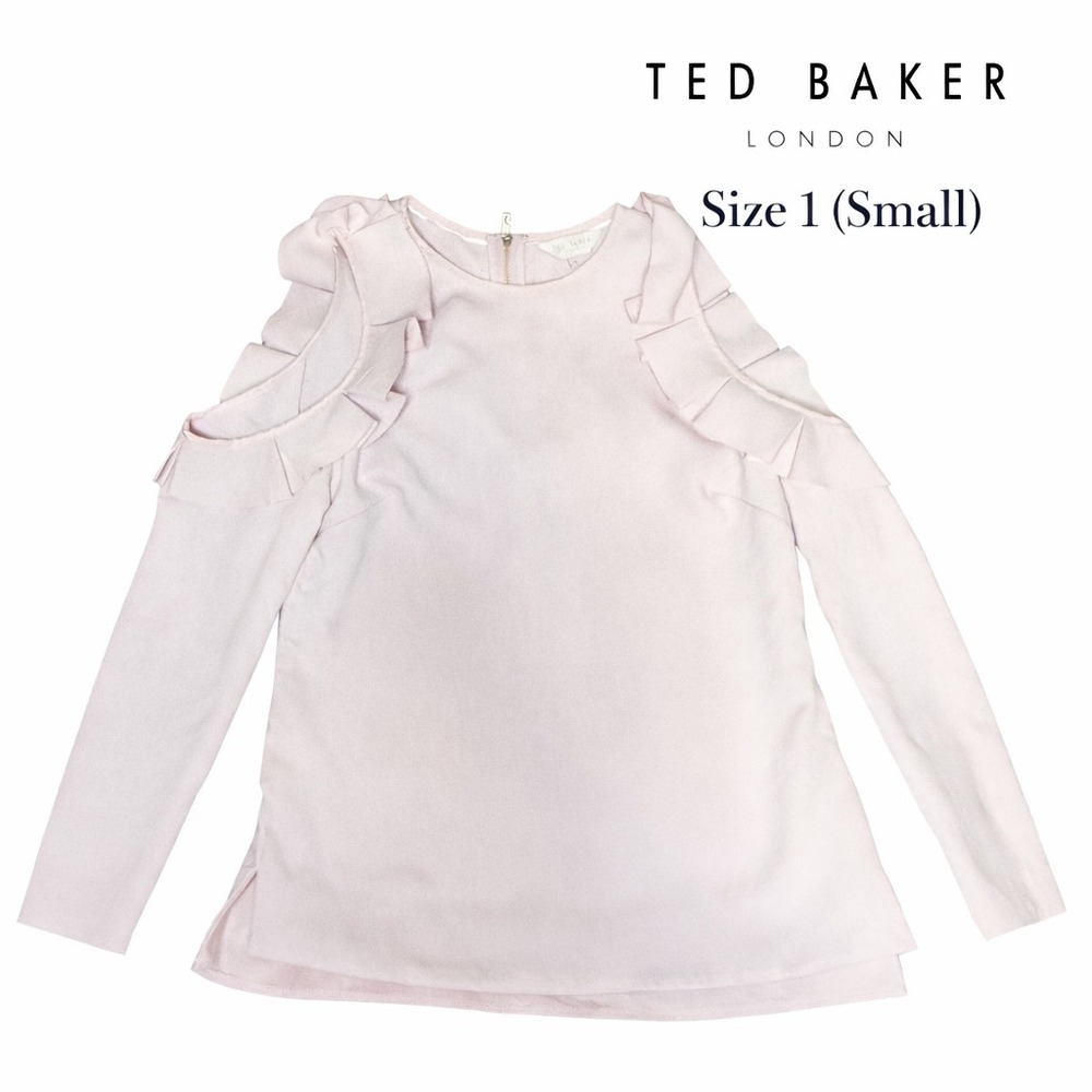 Ted Baker London Steffe Cold Shoulder Ruffle Top Dusty Pink Size 1 Small